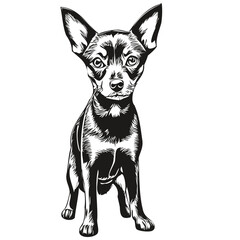 Miniature Pinscher dog logo vector black and white, vintage cute dog head engraved realistic breed pet
