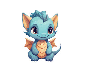 Vector illustration of a cartoon dragon with wings and a smile	