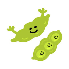 そら豆・枝豆のキャラクター手描きカラーイラスト素材