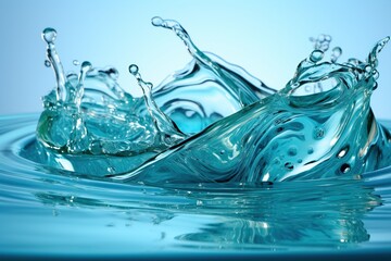 Fototapeta na wymiar Water splash close-up. A flowing, disintegrating colored liquid. AI generation