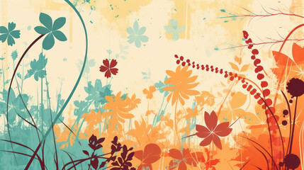 Lebendige und energetische Sommer Hintergrund mit hellen Farben, tropische Blumen und Blätter. Urlaub, Reisen, Meer. Generative AI.