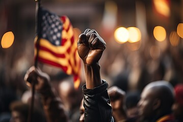 A clenched fist in a Black Lives Matter protest, generative AI