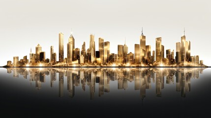 Fototapeta na wymiar A glamorous cityscape view with shimmering gold accents adorning the iconic architecture, creating a stylish and sophisticated background. Exquisite design, wallpaper texture. Generative AI. 