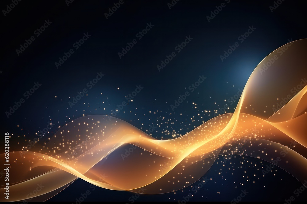 Poster banner background design featuring golden wavy abstract shapes and a shimmering glitter