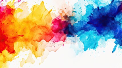 A top view of a watercolor splash in bold and vibrant primary colors. Abstract background with liquid texture, wallpaper, social media design. Generative AI. 