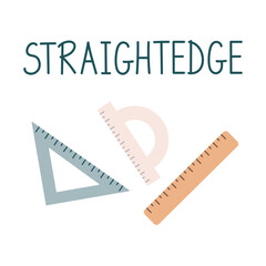 Measuring instruments, straightedge, back to school, protractor. A set of rulers in the style of flat isolated on a white background.