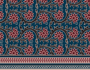 AJRAKH TENDRILS, CLIMBERS SEAMLESS REPEAT PATTERN WITH BORDERS IN VECTOR