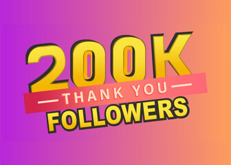  Thank you 200k followers banner, Thanks followers congratulation card, Vector illustration, gradient background, like, subscribers, blog, post, text, follow, vector, thumbnail