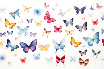 Naklejka premium Colorful butterflies scattered across a white background