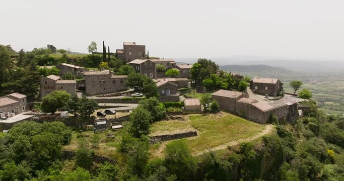 Aerial view of the village of Saint-Laurent-sous-Coiron in the french Ardèche