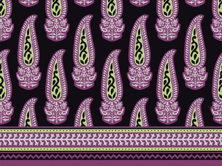 PAISLEY PATTERN AJRAKH BAGRU SANGANER BLOCK PRINT AND BATIK PRINT DIGITAL PRINT SEAMLESS TEXTILE PATTERN WITH BORDER IN EDITABLE FILE