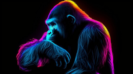 Neon oil painting with thick brushstrokes of a gorilla