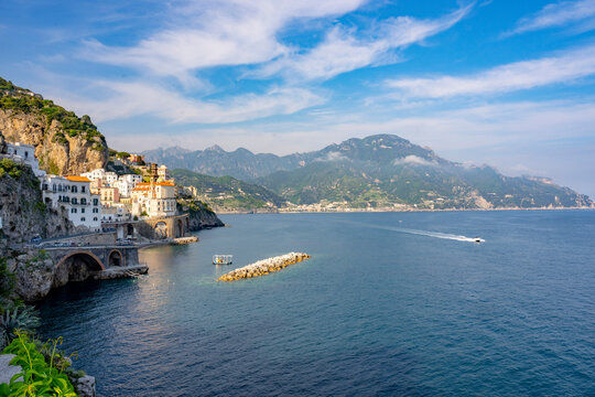 View of the town in Spring, Atrani, Amalfi Coast (Costiera Amalfitana), UNESCO World Heritage Site, Campania