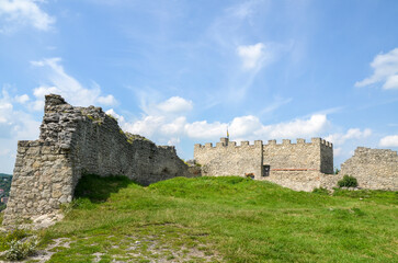 Ruins of the ancient wall of Kremenets Castle, located on Castle Hill. Kremenets city , Ternopil Region, Ukraine.Travel destinations and historic architecture in Ukraine