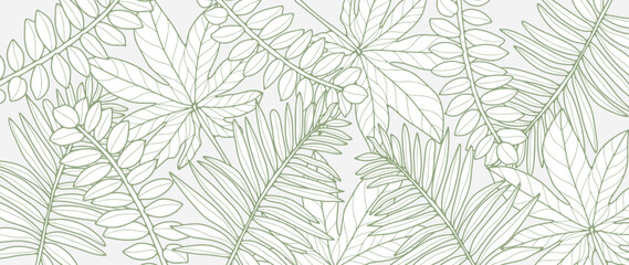 Green tropical background with branches and leaves. Botanical background for decor, wallpapers, covers, cards and presentations