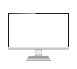 Computer monitor mockup. Pc template with blank screen. Silver desktop isolated on white or transparent background.