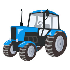 Blue tractor on white background - vector image. Agriculture and rural concept 