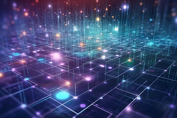 Obraz premium futuristic electonic network blockchain wallpaper with connecting communication digital data elements in background texture
