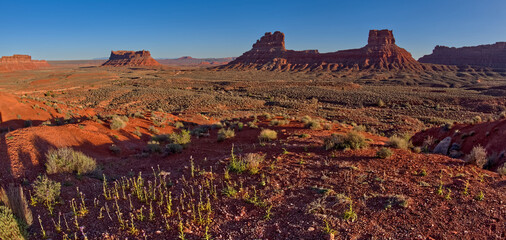 Valley of the Gods viewed from the south slope of the rock formation called Rudolph and Santa, northwest of Monument Valley and Mexican Hat, Utah