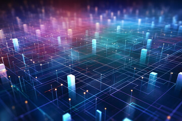 Obraz premium futuristic electonic network blockchain wallpaper with connecting communication digital data elements in background texture