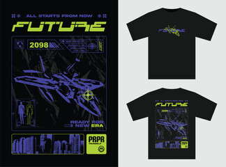 Vector modern poster with fighter aircrafts in futuristic style print for tshirt