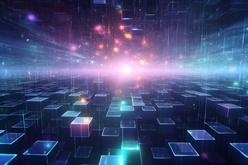 Obraz premium technic futuristic electonic network blockchain wallpaper with connecting communication digital data elements in background texture