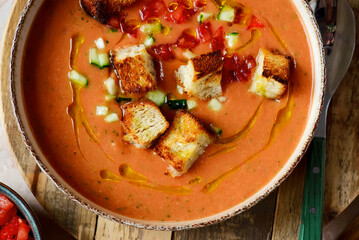 Gazpacho, a traditional Spanish cold soup.top veiw