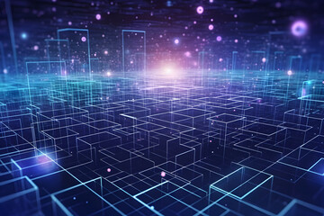 Naklejka premium futuristic electonic network blockchain wallpaper with connecting communication digital data elements in background texture