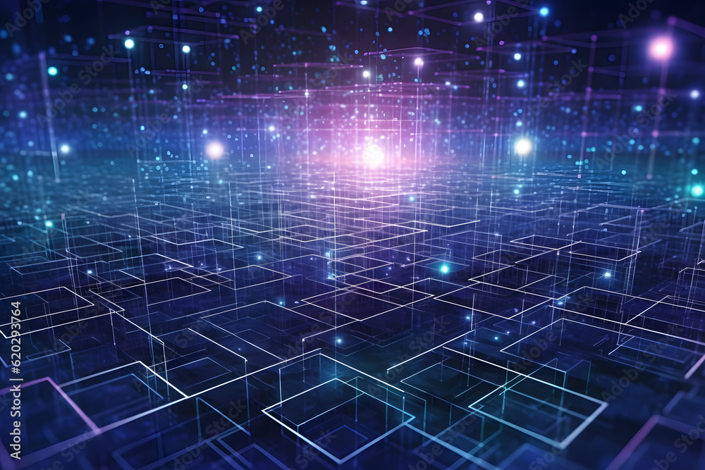 Wall mural technic futuristic electonic network blockchain wallpaper with connecting communication digital data