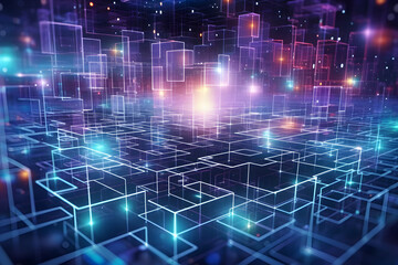 Fototapeta na wymiar technic futuristic electonic network blockchain wallpaper with connecting communication digital data elements in background texture