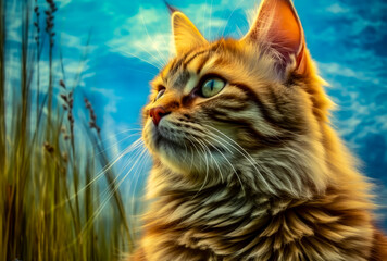 Obraz premium tabby cat hair and green eyes in the field