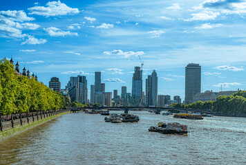 UK, England, London, City Skyline view from Thames river