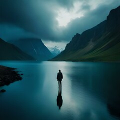 Fototapeta na wymiar person on the lake generative by AI