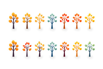 collection or set of tree symbols and colorful trees icons