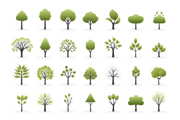collection or set of tree symbols or trees icons