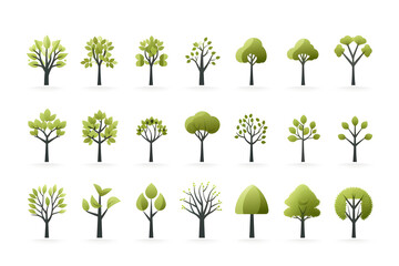 collection or set of tree symbols or trees icons