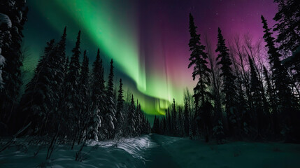 Aurora Borealis Over Snowy Forest - Desktop Background