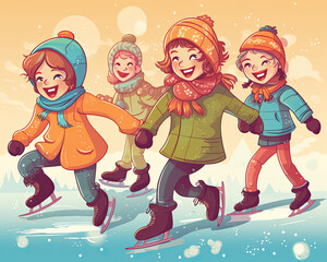 Friendly Cartoon Characters in a Winter Wonderland