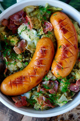  Irish cabbage Colcannon with sausages .