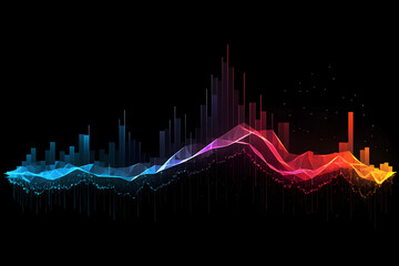 colorful synthesizer rainbow wave graph line on black background in digital design sound technology wafeform - obrazy, fototapety, plakaty