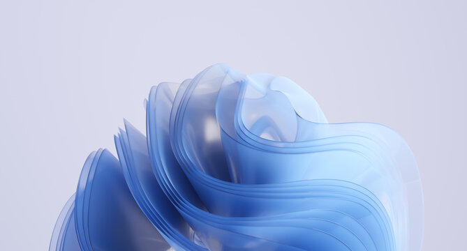 Blue wavy shapes on a light background. 3d rendering background.