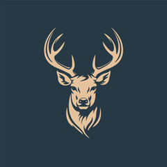 Deer head with beautiful long antlers logo, illustration vector isolated 