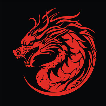 Red Chinese dragon on black background, vector illustration 