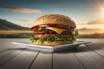 hamburger on a plate AI Generated 
