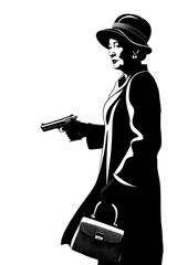 Street art stencil style old woman with gun - 620300386