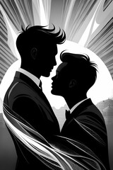 Silhouettes of two gay boys