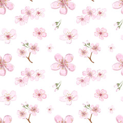 Seamless pattern of spring delicate cherry blossom branches. watercolor