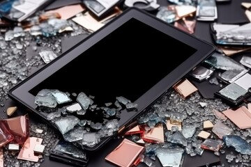 tablet with broken cracked lcd display among disassembly gadget AI Generated 