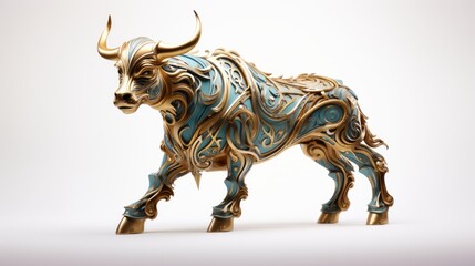 Fototapeta na wymiar Bull with golden curved art nouveau pattern. Made with Generative AI.