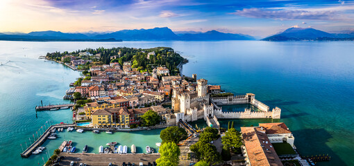 old town and port of Sirmione in italy - 620303305
